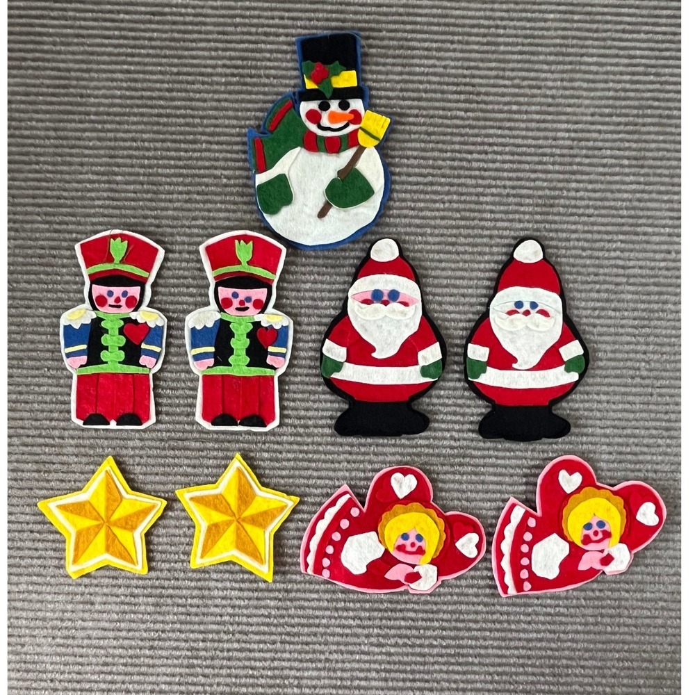 Vintage Handmade Felt Christmas Ornaments Set Snowman Santa Nutcracker Angel 9pc